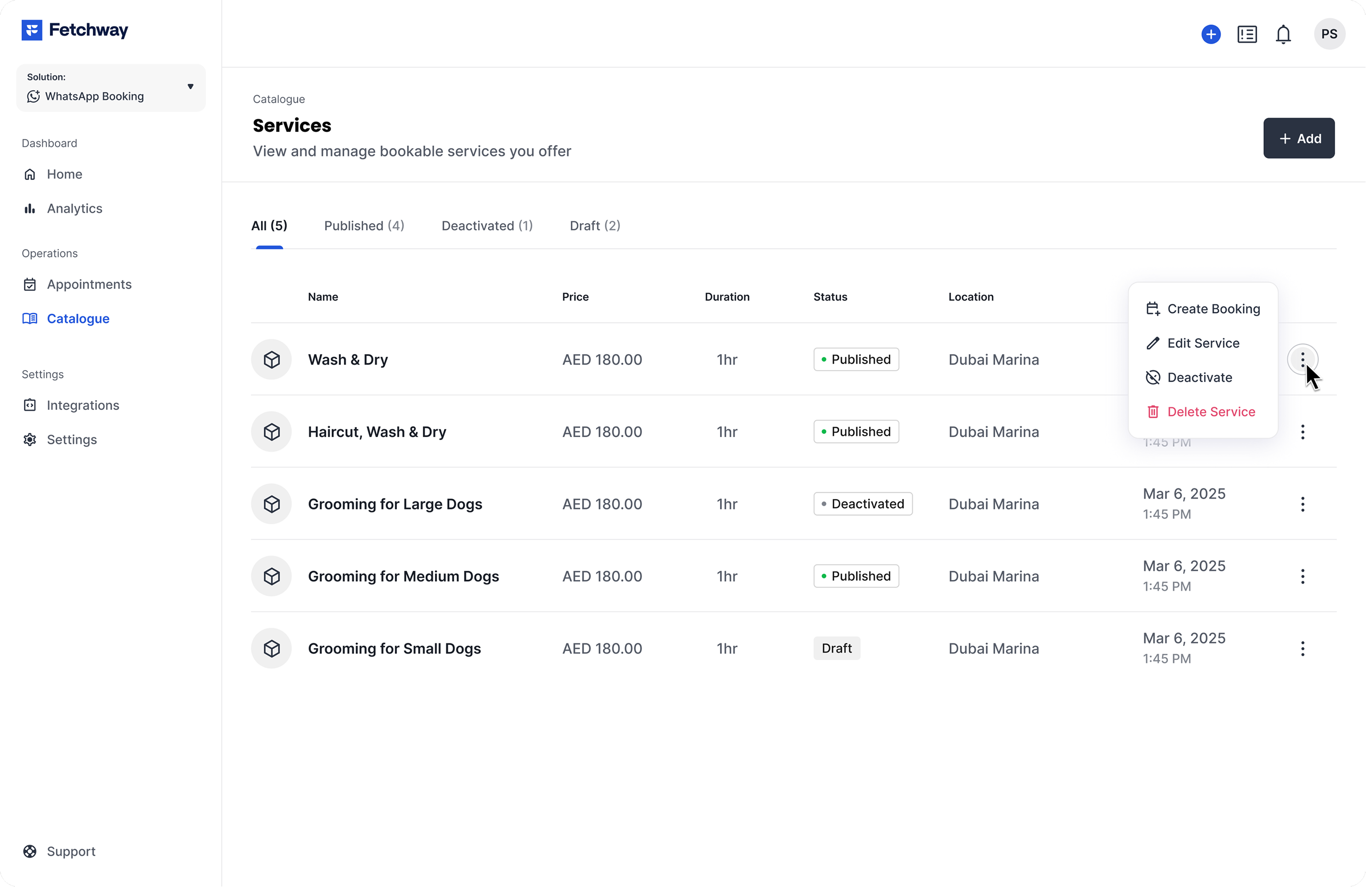 Manage catalogue item